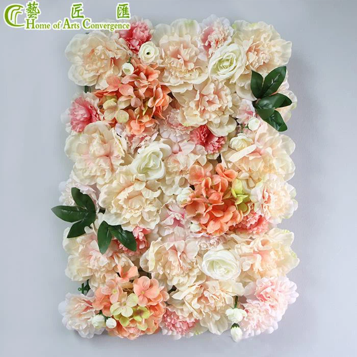 Decorative Silk Hydrangea Flower Wall Panels With Faux Grass
